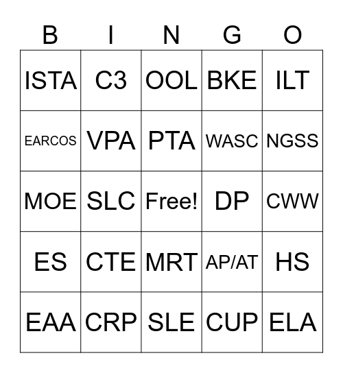 SAS Achronym Bingo Card
