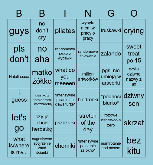 zuzia core Bingo Card