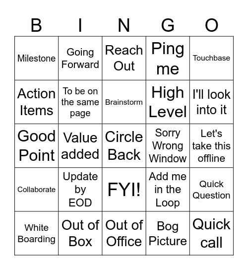 Fun Friday BINGO Card