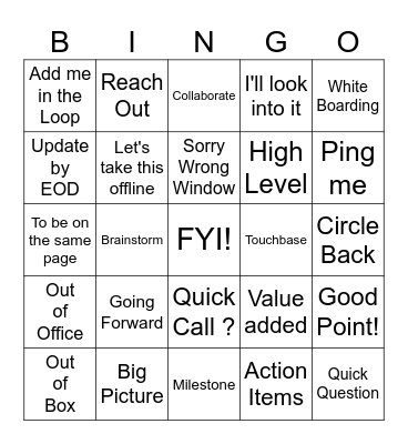 Fun Friday! Bingo Card