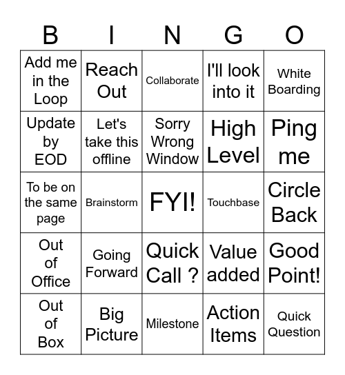 Fun Friday! Bingo Card