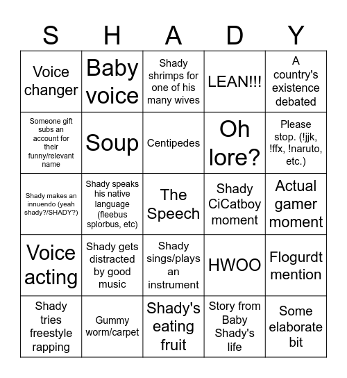 Shady Cicada Bingo v1.0 Bingo Card