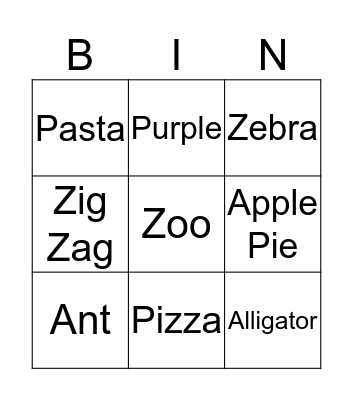 Phonics A, P, Z Bingo Card