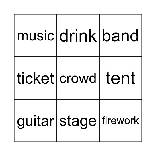 Music Festival Bingo Card