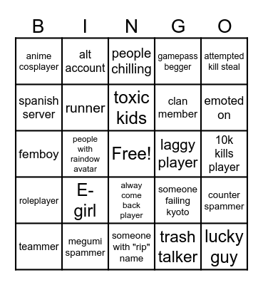 tsb bingo Card