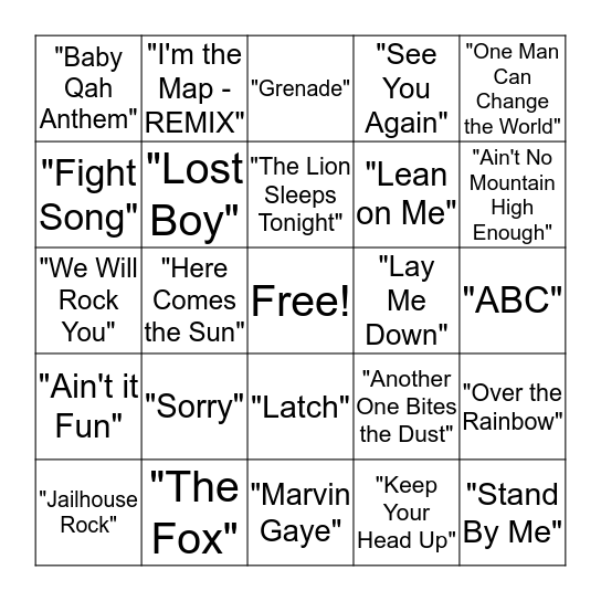 Musical Bingo Card