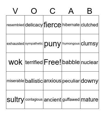 summer school Bingo Card