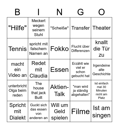 Dieter Bingo Card