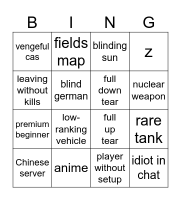 war thunder bingo Card