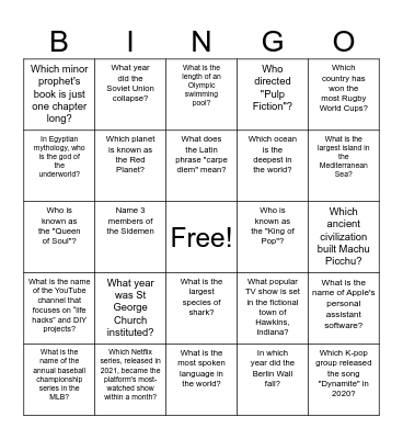 Trivia Bingo Card