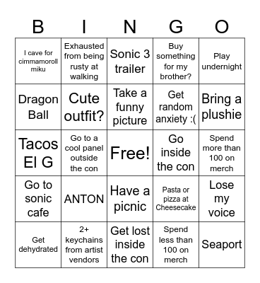 Proline’s Comic Con Bingo Card