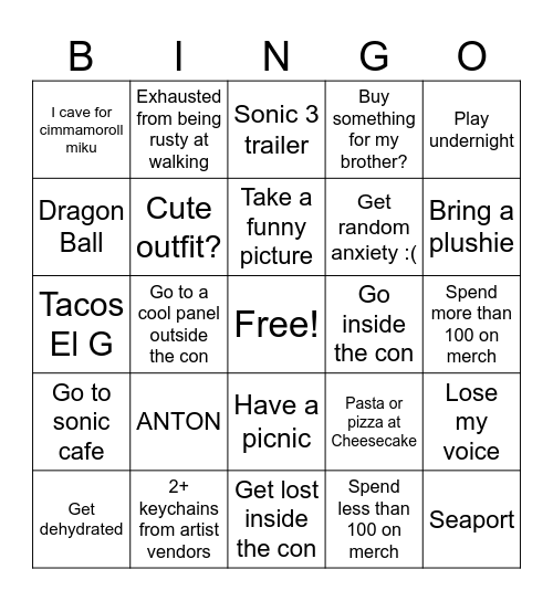 Proline’s Comic Con Bingo Card