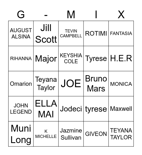 G-mix Bingo Card