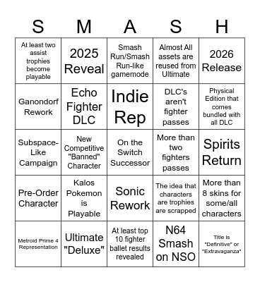 Smash 7 Bingo Card