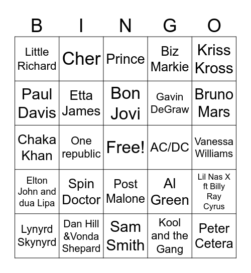 Artist Bingo Card