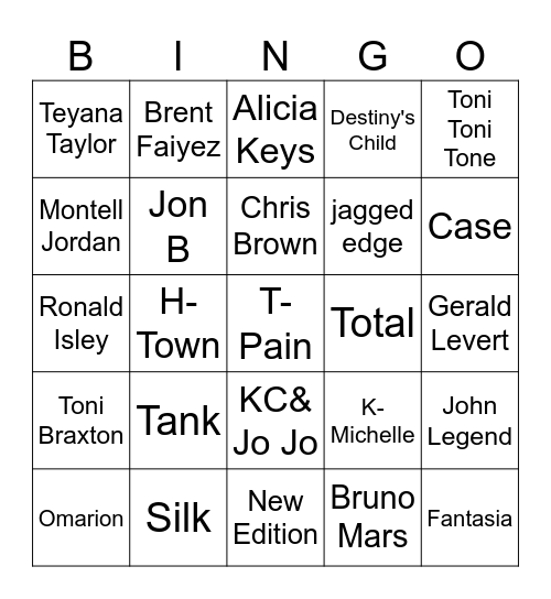 R&B Bingo Card