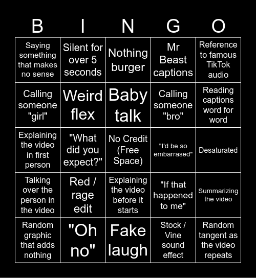 SSSniperWolf Bingo Card