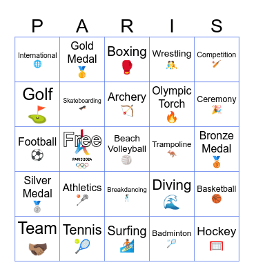 FHI Summer Olympics Game Bingo Card