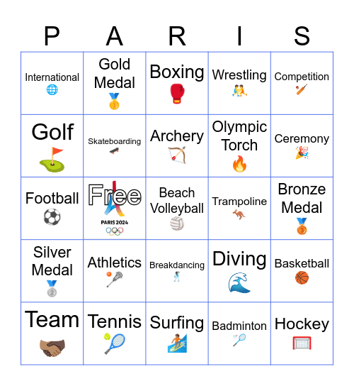 FHI Summer Olympics Game Bingo Card
