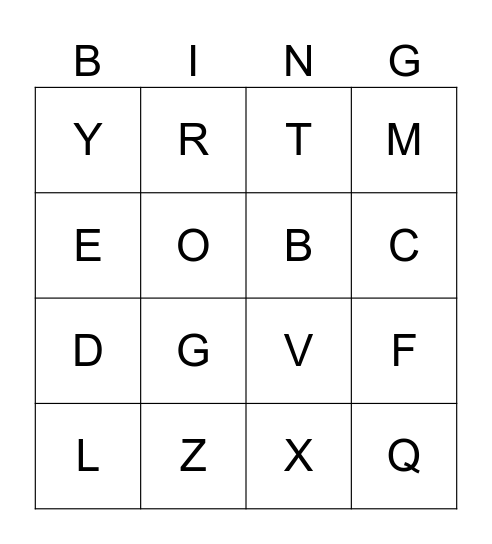 Alphabet Bingo! Bingo Card