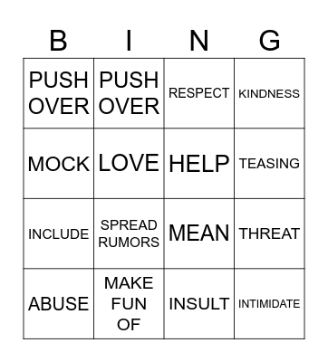 BULLYING VOCABULARY Bingo Card