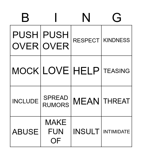 BULLYING VOCABULARY Bingo Card