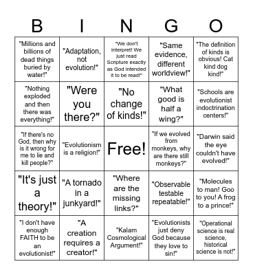 Creationist Bingo Card