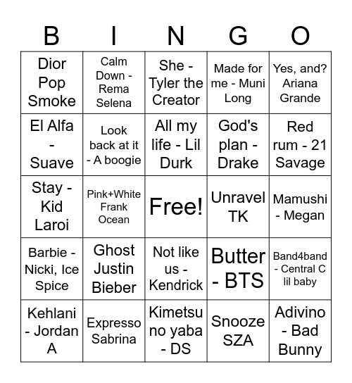 Music Bingo! Bingo Card