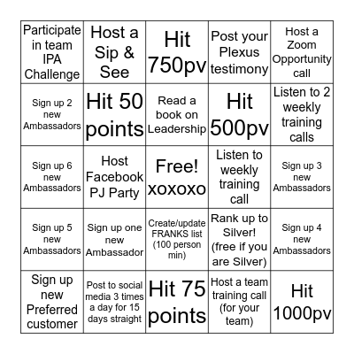 July Plexus Contest!! Bingo Card