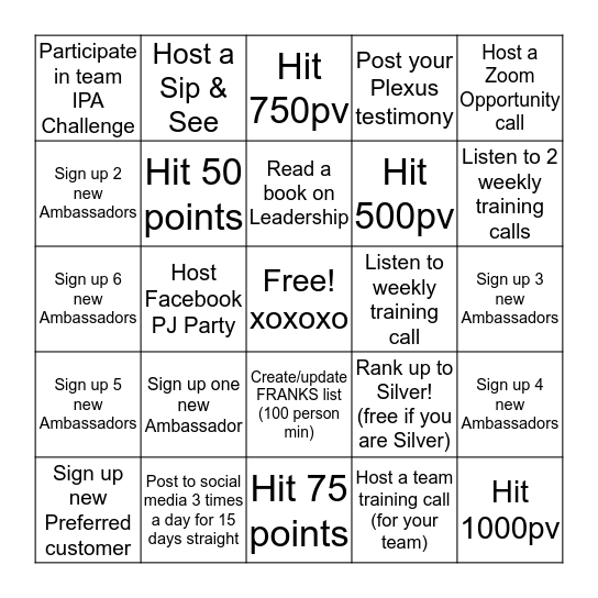 July Plexus Contest!! Bingo Card