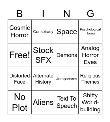 Analog Horror Bingo Card