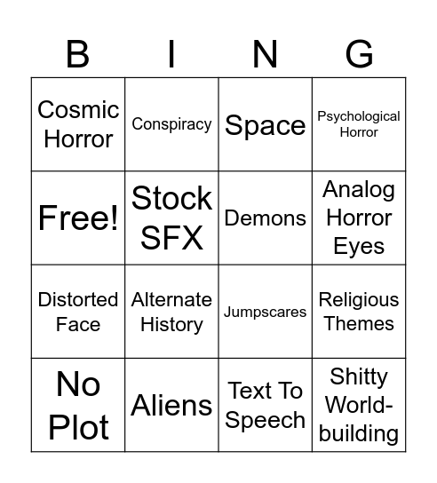 Analog Horror Bingo Card