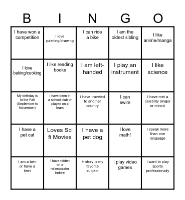 Summer Bridge Bingo Card