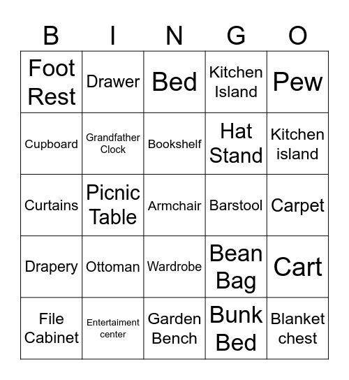 Furniture Bingo Card