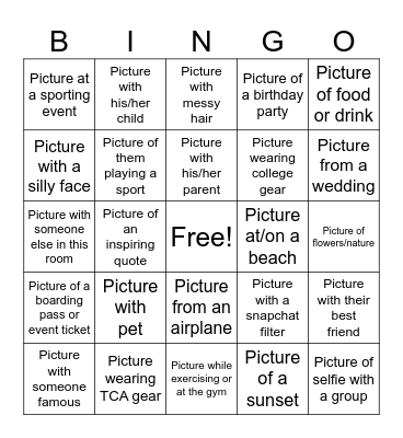 Cell Phone Camera Bingo Card