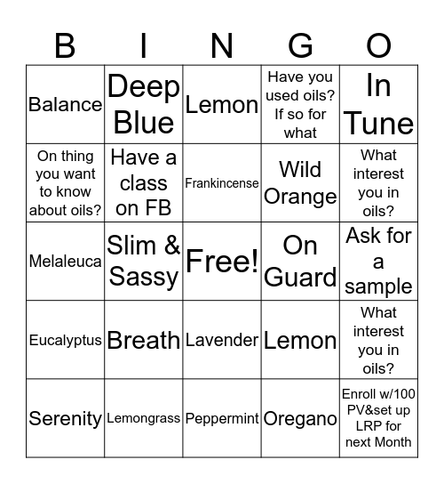 DoTerra Bingo/Angie style Bingo Card