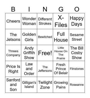 Tv Show Theme Bingo Card