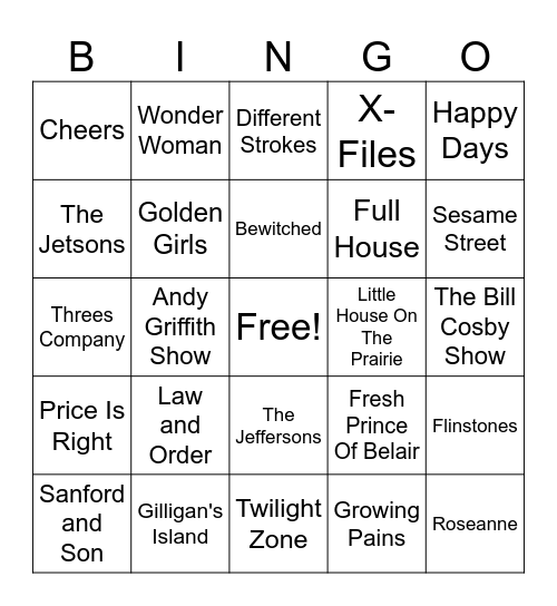 Tv Show Theme Bingo Card