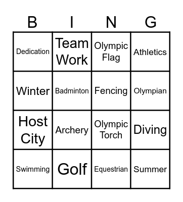 Olympics Bingo Card