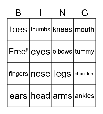body parts bingo Card