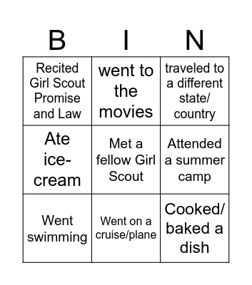 Summer Bingo Card