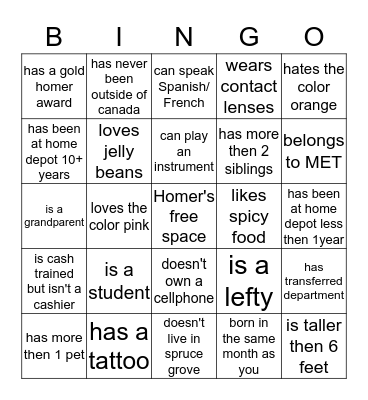 Depot Bingo Card