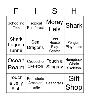 Aquarium of the Smokies Bingo Card