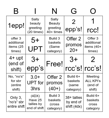 Sally Beauty Bingo Card