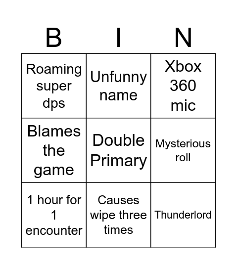 Destiny 2 Bingo Card