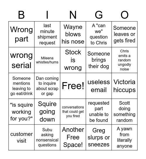 Spencer Tech Bingo Card