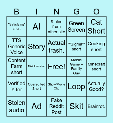 YT Shorts Bingo. (So original) Bingo Card