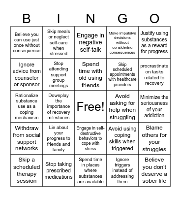 Self-Sabotage Bingo Card