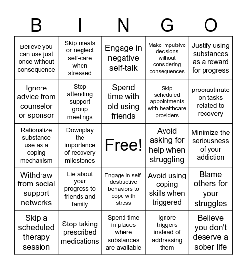 Self-Sabotage Bingo Card