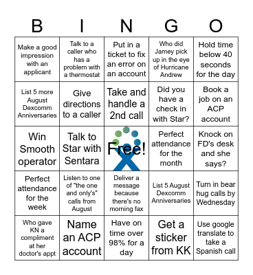 Operator Bingo Card